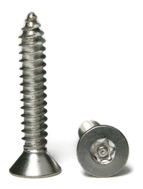 Tamper Proof Sheet Metal Screws, Star Pin-In Flat Head, Stainless Steel 18-8, (T-27) #14