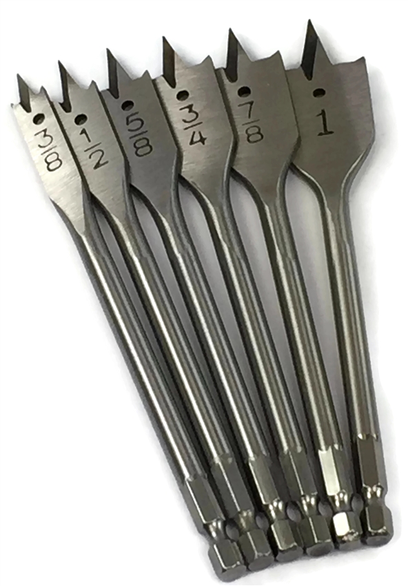 Spade Wood Drill Bits, 6 Piece Set (3/8" thru 1")