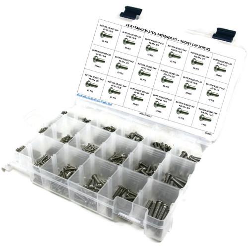 Kit Assortment, Button Head Socket Cap Screws, 18-8 Stainless Steel, 381 Pieces