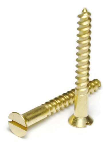 Wood Screws, Slotted Flat Head, Brass, #1-28