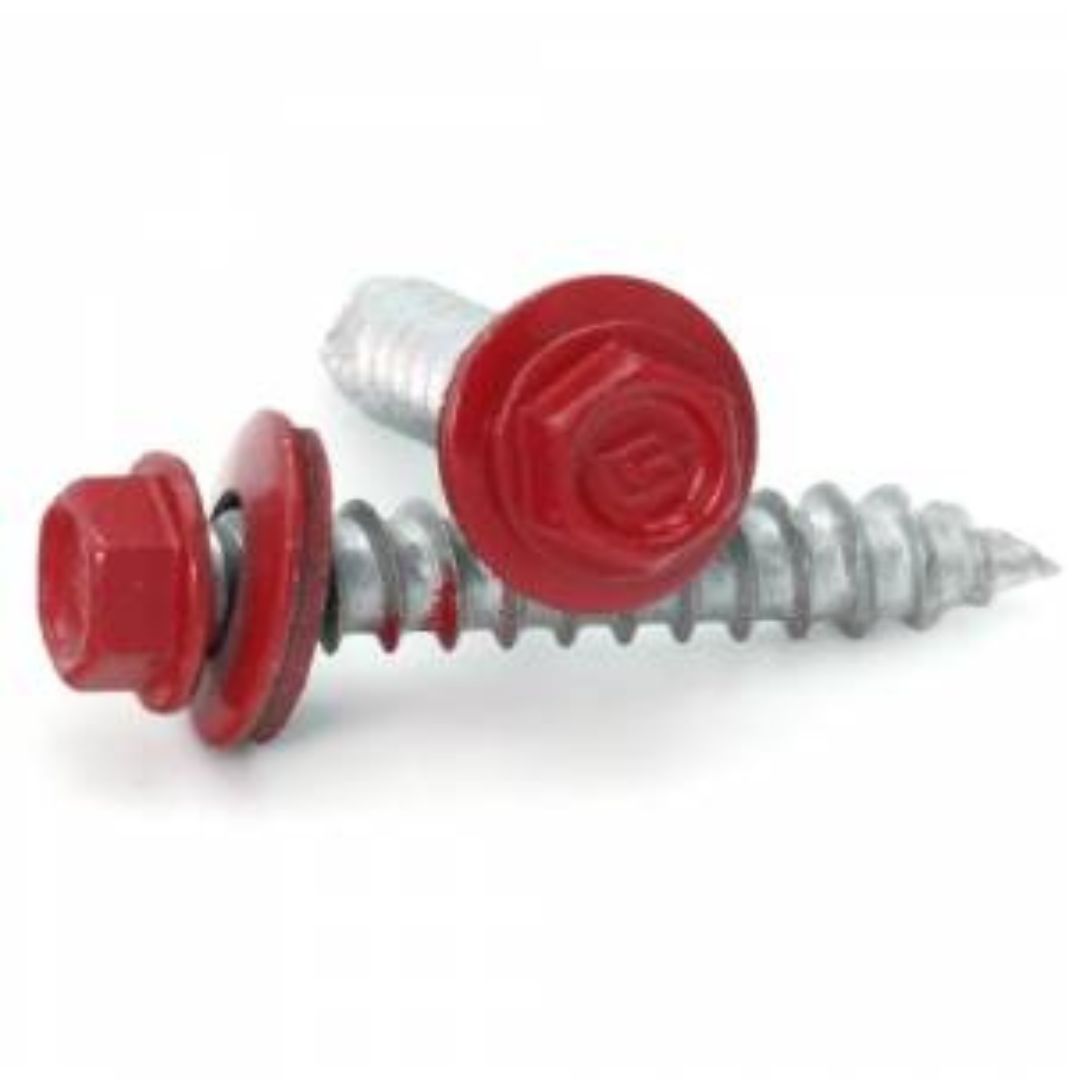 Roofing Screws, FastGrip™, Sharp Point, Stainless Steel 18-8, Crimson Red, #9