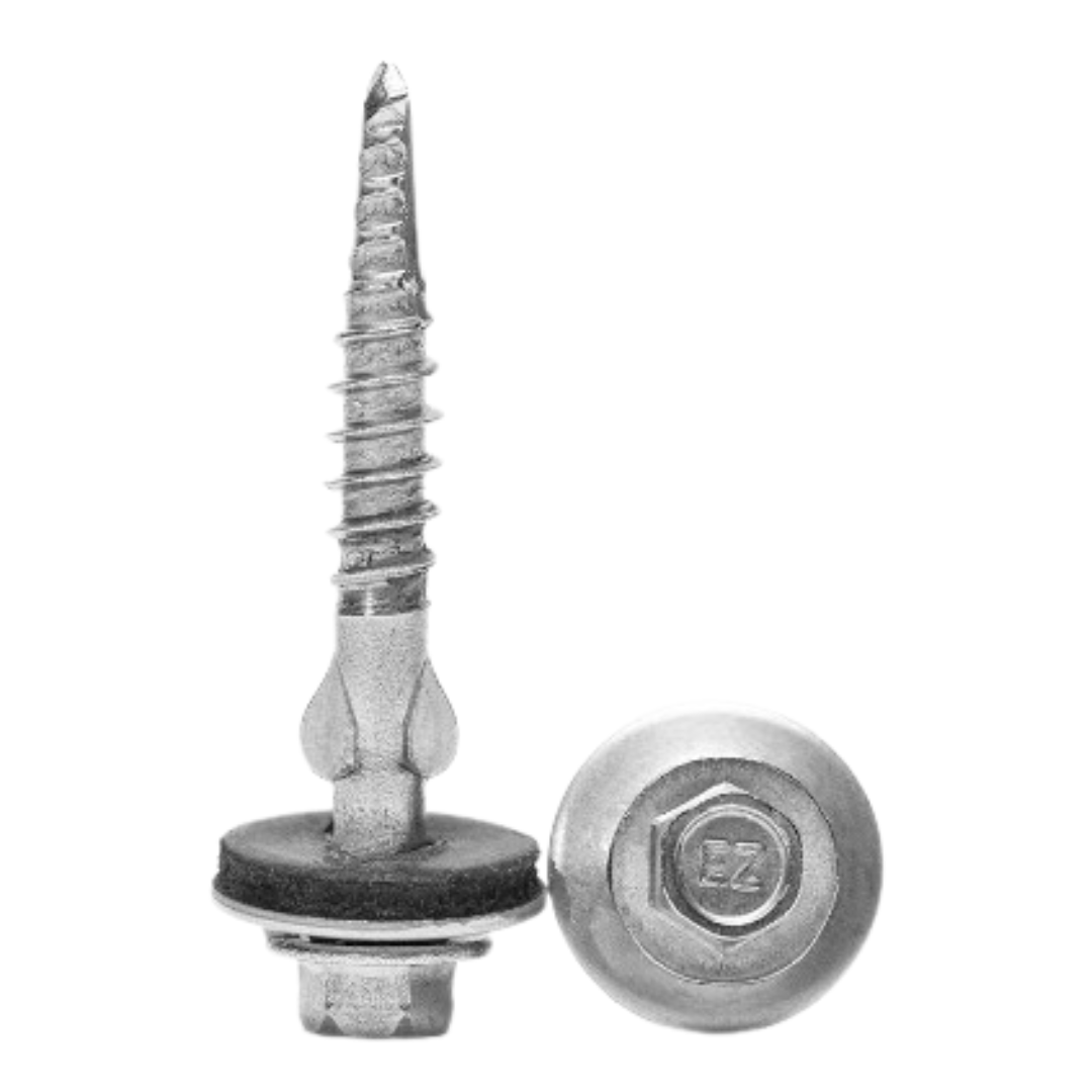 Roofing Screws, EZ Grip Screw with EPDM Washer, Stainless Steel, Unpainted, #12 x 1-1/2"