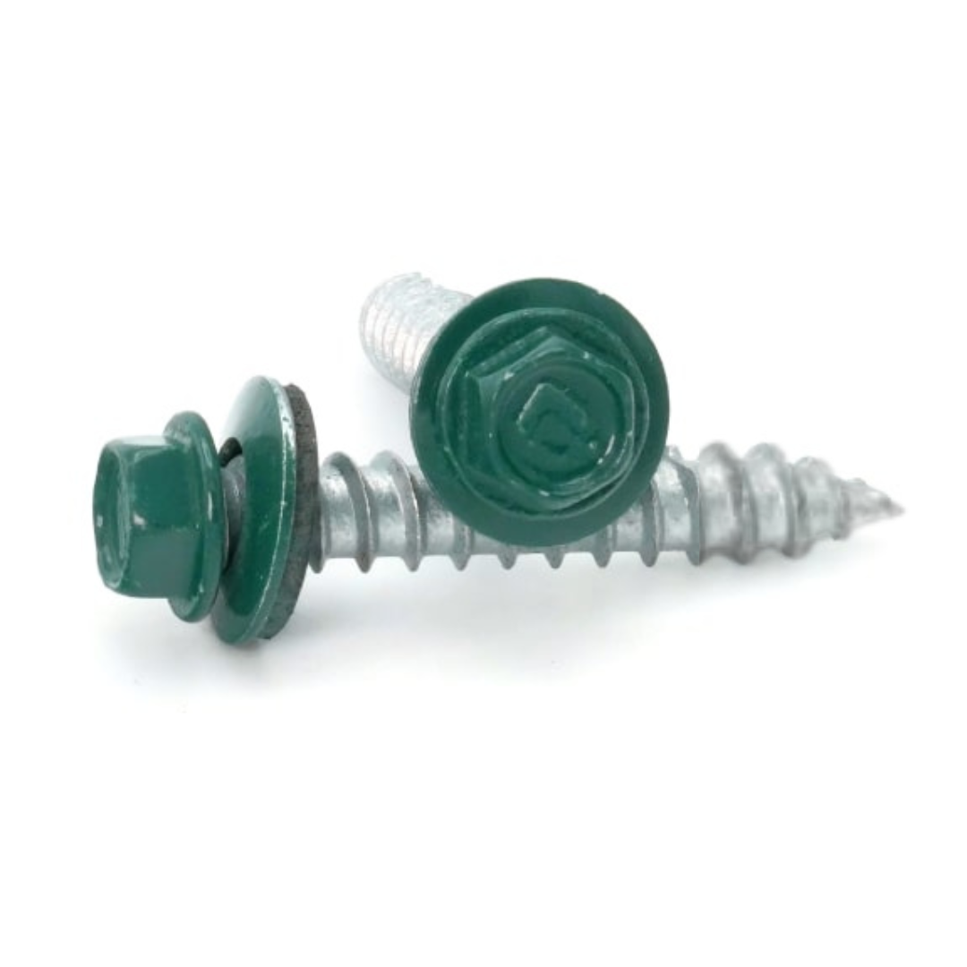 Roofing Screws, FastGrip™, Sharp Point, Stainless Steel 18-8, Forest Green, #9