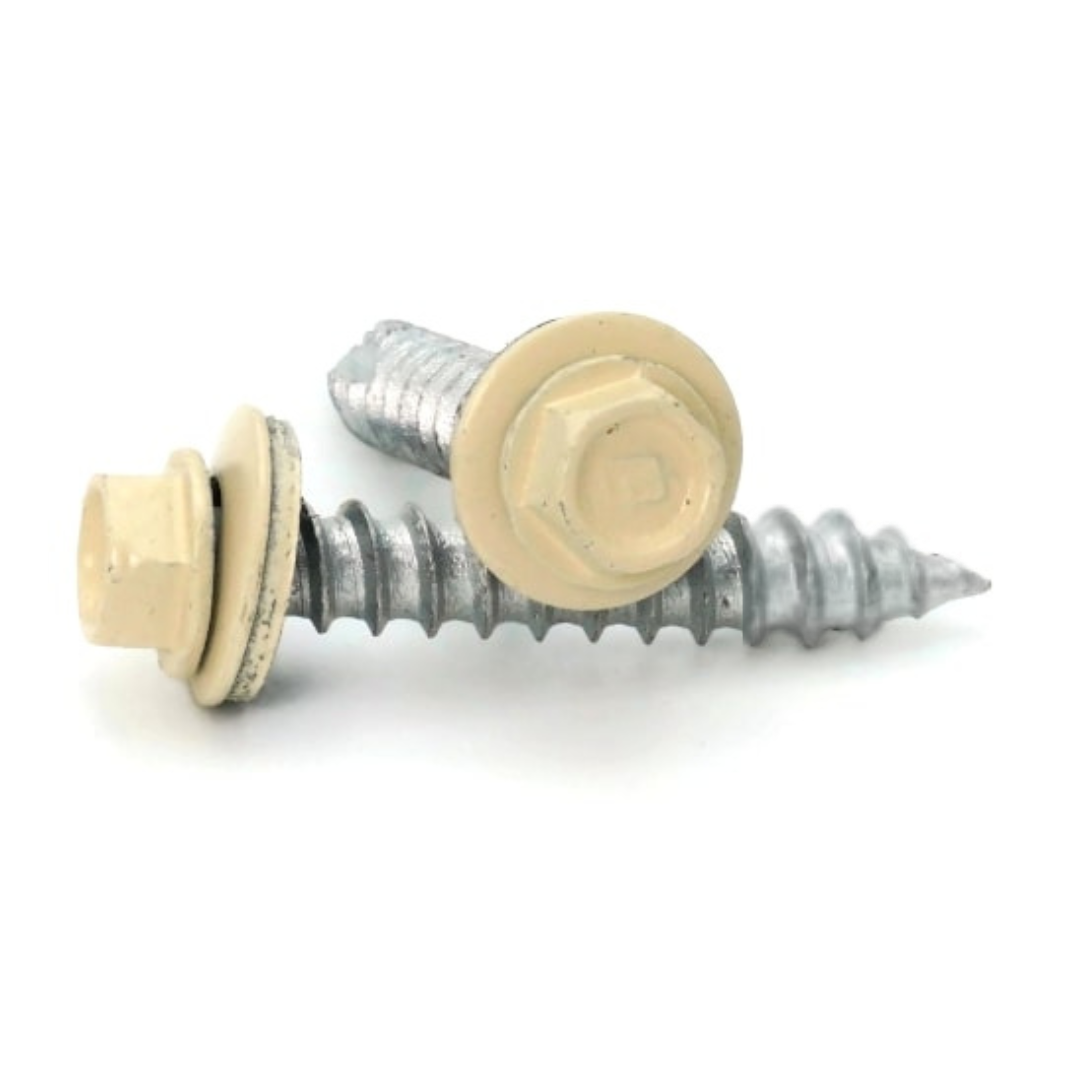 Roofing Screws, FastGrip™, Sharp Point, Stainless Steel 18-8, Ivory, #9