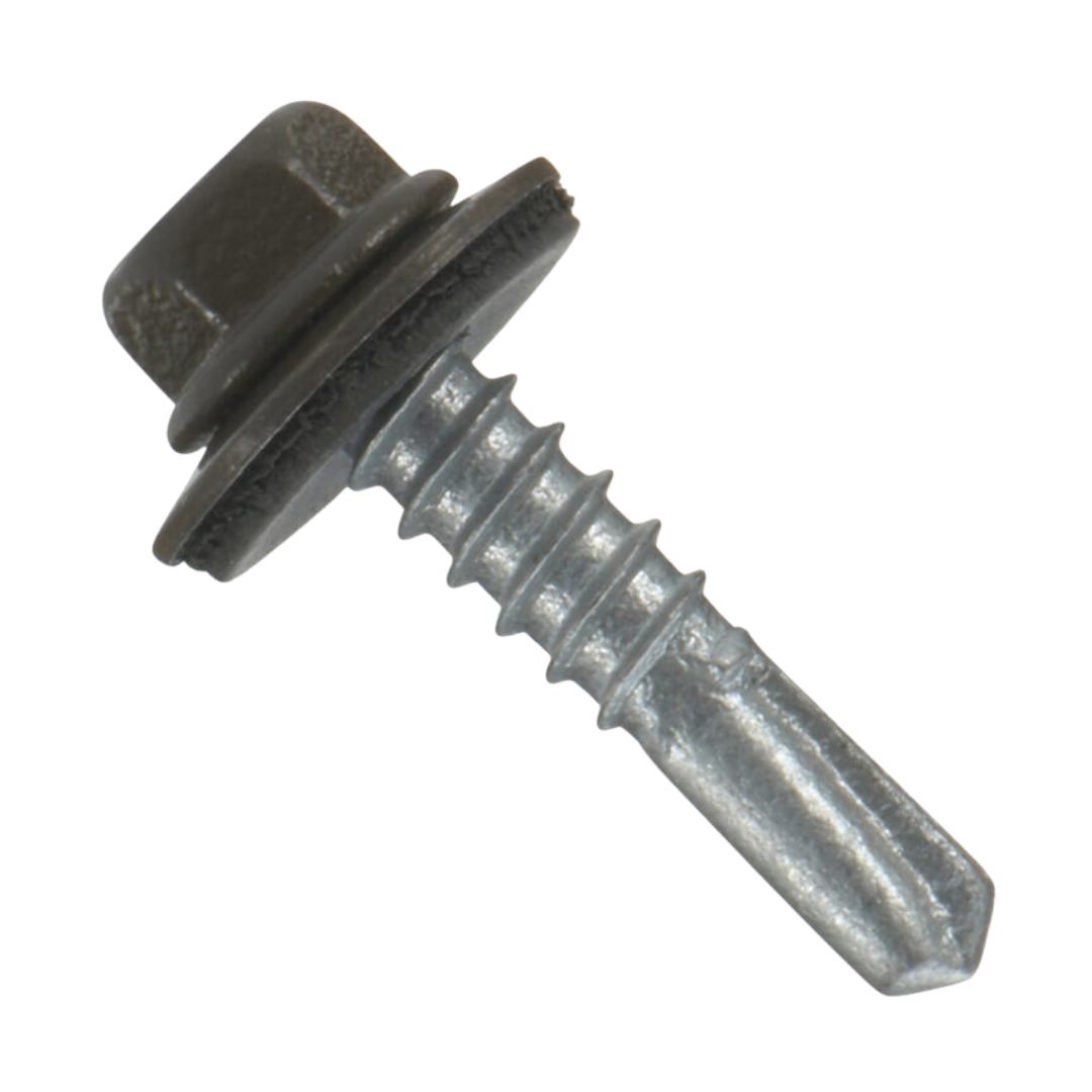 Roofing Screws, MetalGrip™ Stitch, Type #1, Self Drill, Galvanized, Bronze, #14-1/4" x 7/8"