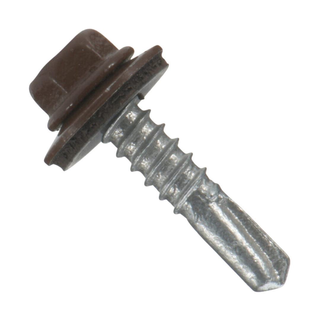 Roofing Screws, MetalGrip™ Stitch, Type #1, Self Driller, Galvanized, Brown, #14-1/4" x 7/8"