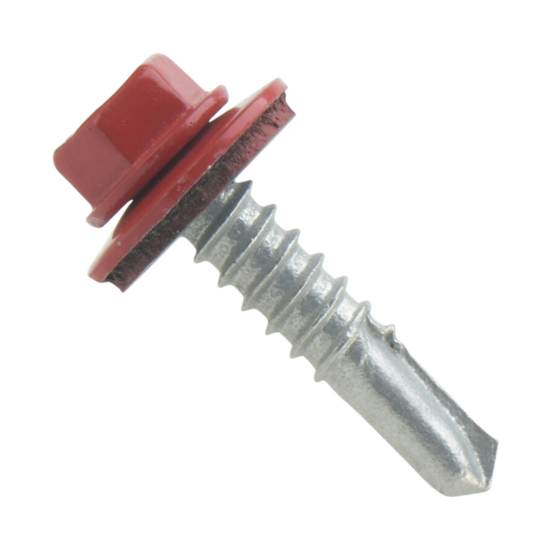 Roofing Screws, MetalGrip™ Stitch, Type #1, Self Driller, Galvanized, Crimson Red, #14 x 7/8"