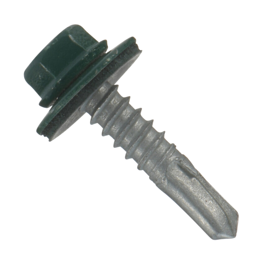 Roofing Screws, MetalGrip™ Stitch, Type #1, Self Drill, Galvanized, Forest Green, #14" x 7/8"