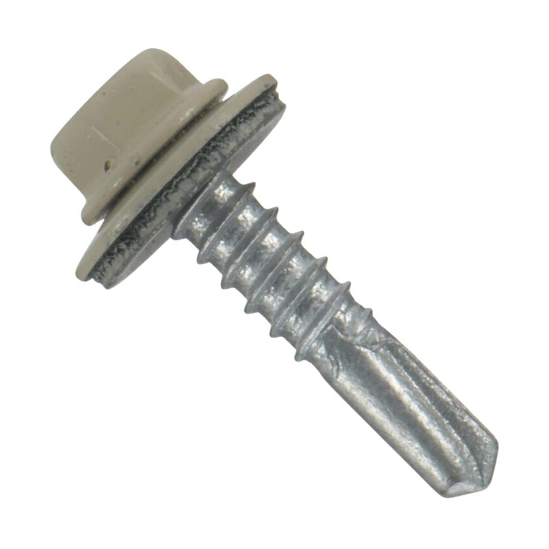 Roofing Screws, MetalGrip™ Stitch, Type #1, Self Driller, Galvanized, Ivory, #14-1/4" x 7/8"