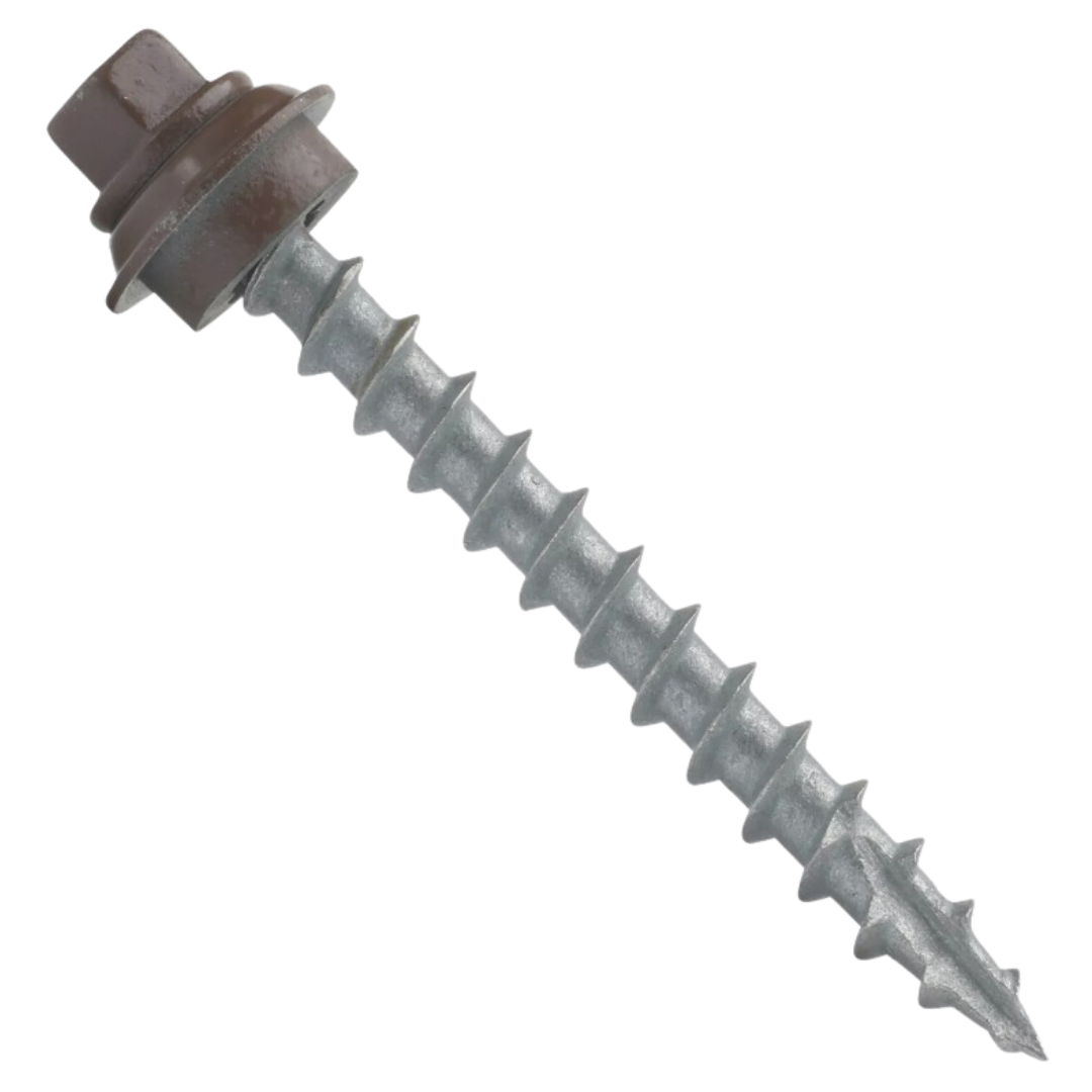 Roofing Screws, TuffGrip™, Type 17 Point, Galvanized Steel, Brown, #12