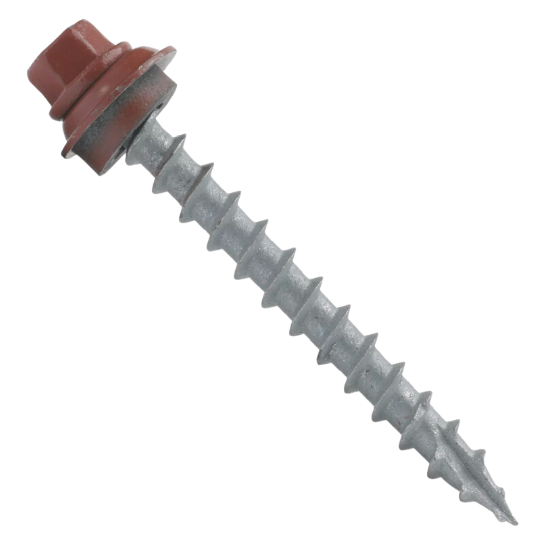 Roofing Screws, TuffGrip™, Type 17 Point, Galvanized Steel, Red, #12