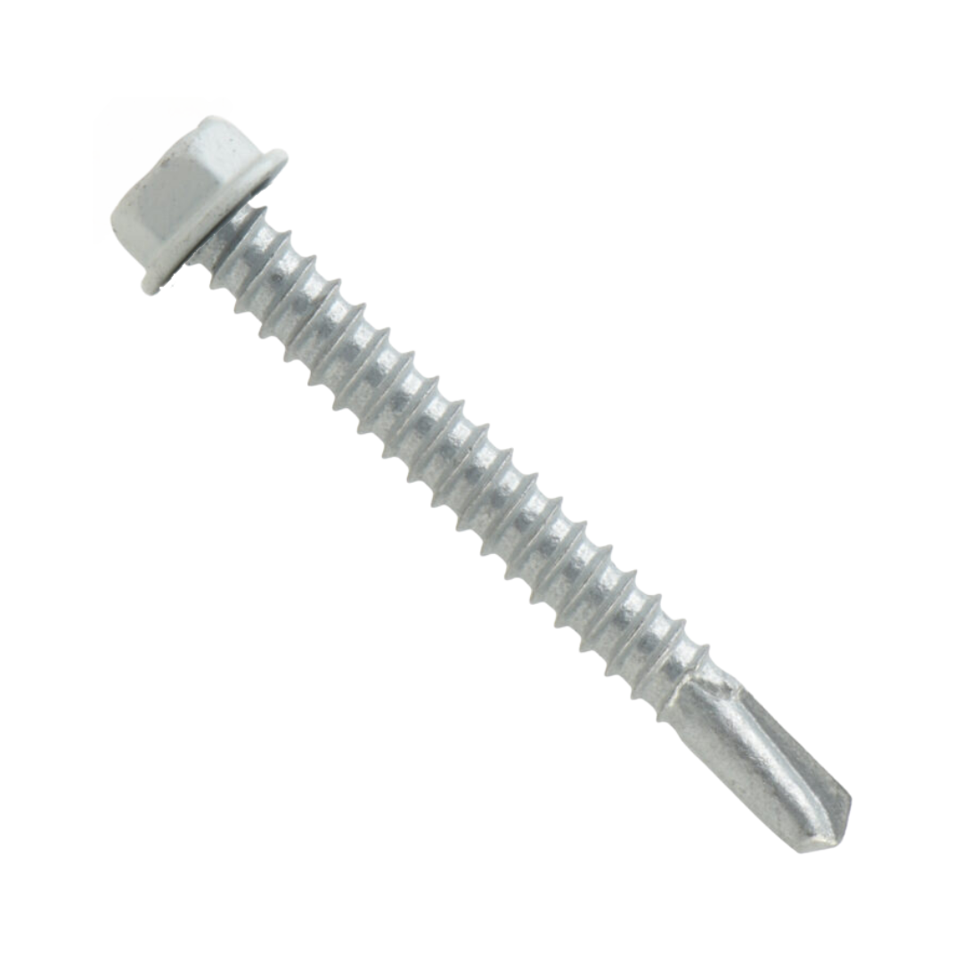 Roofing Screws, MetalGrip™, T3, Self Driller, Galvanized Steel, No Washer, White, #12