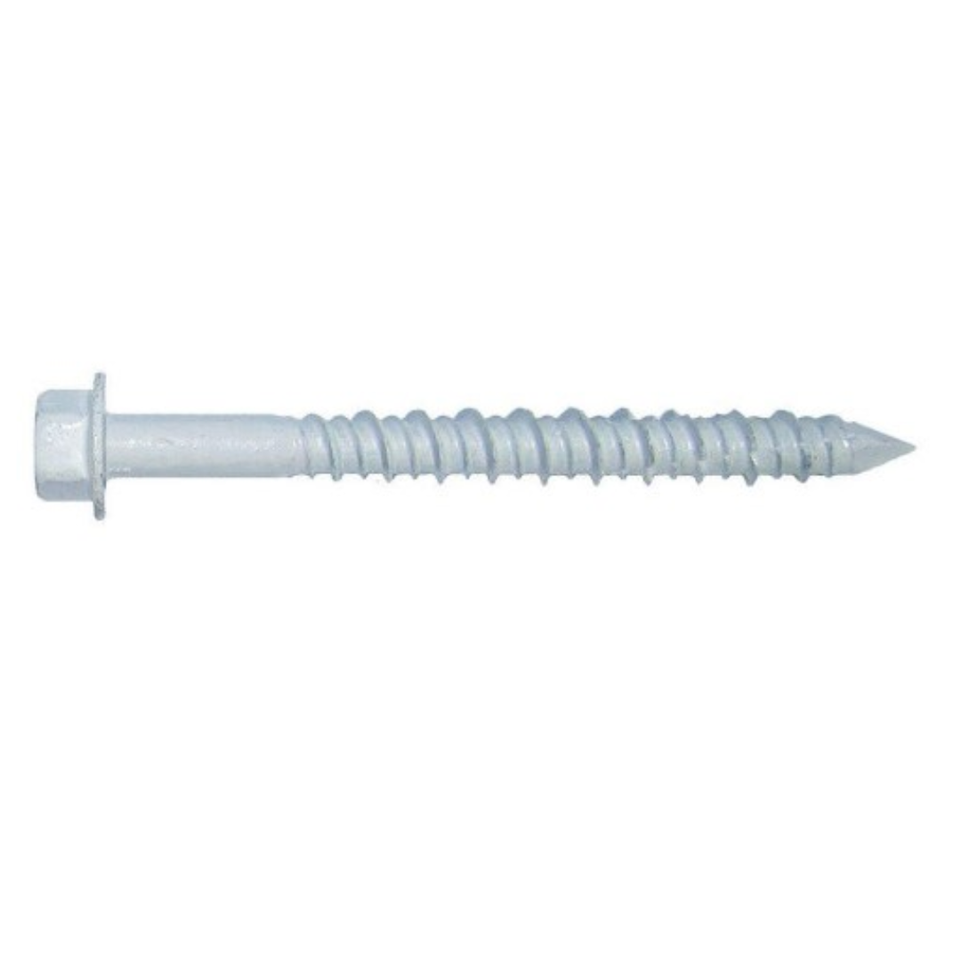 Concrete Screws, White Ruspert Coated, Slotted Hex Washer Head, 3/16"