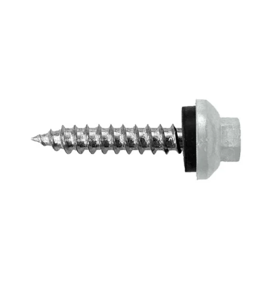 Roofing Screws, Pro-Z™ Stitch, Sharp Point, Zinc Plated Steel, White, #12
