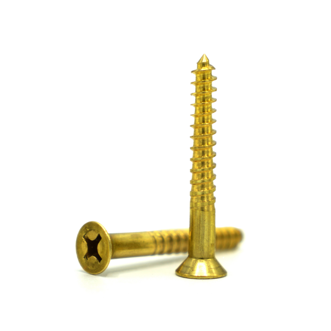 Wood Screws, Phillips Flat Head, Brass, #14 x 2"