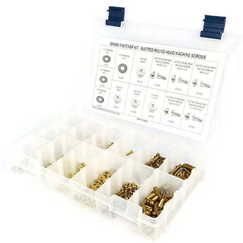 Kit Assortment, Machine Screws, Slotted Round Head, Brass, 376 Pieces