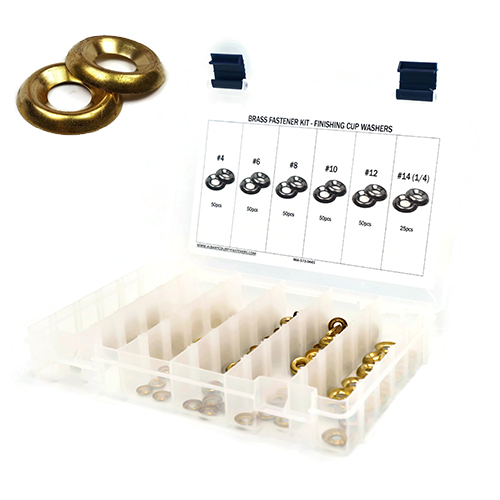 Kit Assortment, Finishing Cup Washers, Brass, 276 Pieces