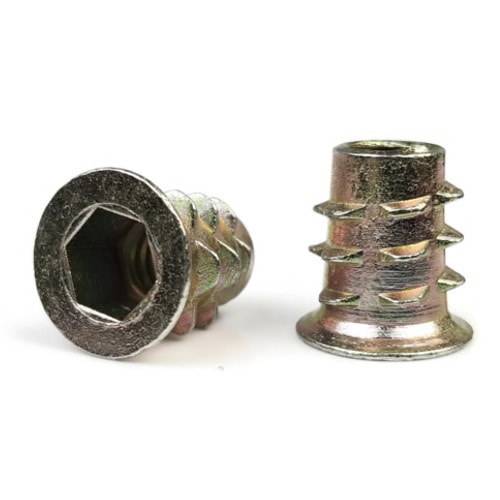 Threaded Inserts, Flange Hex Drive, Zinc Alloy Steel, Type D, #10-24