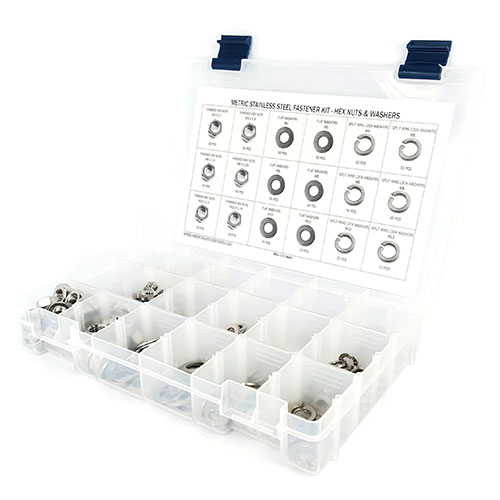 Kit Assortment, Metric Hex Finish Nuts and Washers,  Stainless Steel A2, 706 Pieces