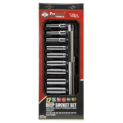 12 Piece 3/8" Drive Deep SAE 12 Point Socket Set