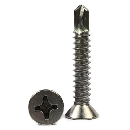 Sheet Metal Screws, Phillips Flat Head, Self Driller TEK 2, Stainless Steel 410, #6-20
