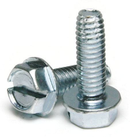 Machine Screws, Slotted Hex Washer Head, Type F Thread Cutting, Zinc Plated Steel, #6-32