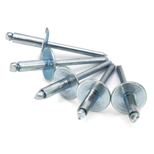 POP Rivets, Large Flange, Dome Head Open End, All Steel, 1/8" (#4 LF)
