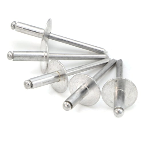POP Rivets, Large Flange, Dome Head Open End, Aluminum, 1/8" (#4 LF)