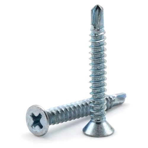 Sheet Metal Screws, Phillips Flat Head, Self Driller TEK 2, Zinc Plated Steel, #6-20
