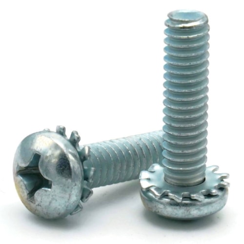 SEMS Machine Screws, Phillips Pan Head with External Lock Washer, Zinc Plated Steel, #2-56