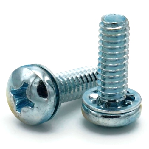 SEMS Machine Screws, Phillips Pan Head w/ Internal Lock Washer, Zinc Plated Steel, #12-24